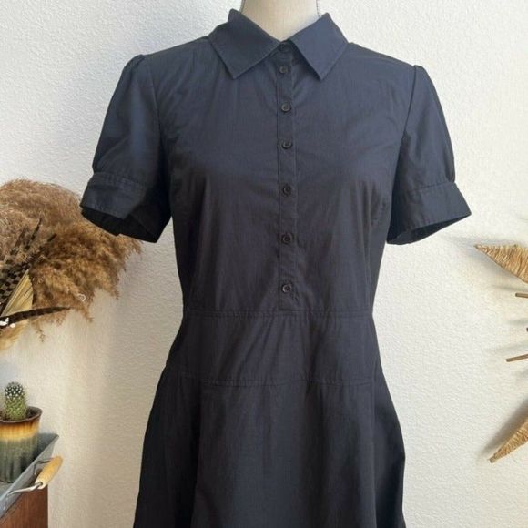 Halogen Womens Fit & Flare Black Shirt Half Button Midi Dress Collared Large - Picture 7 of 12
